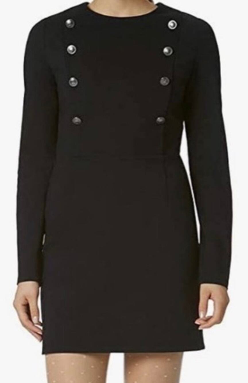 Avec Les Filles Black Military Nautical with Button Cutout Mini Dress Small NWT